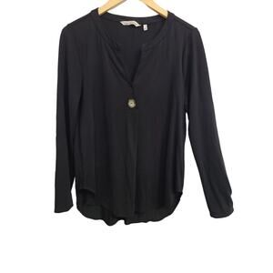 Soft‎ Surroundings Women's Size Small Long Sleeve Black 1 Button Tunic Top